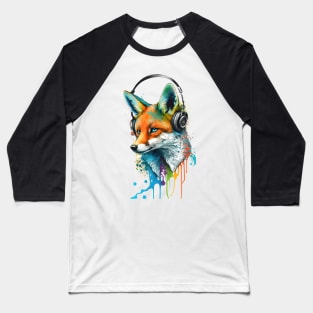 Fox Painting with Headphones Baseball T-Shirt